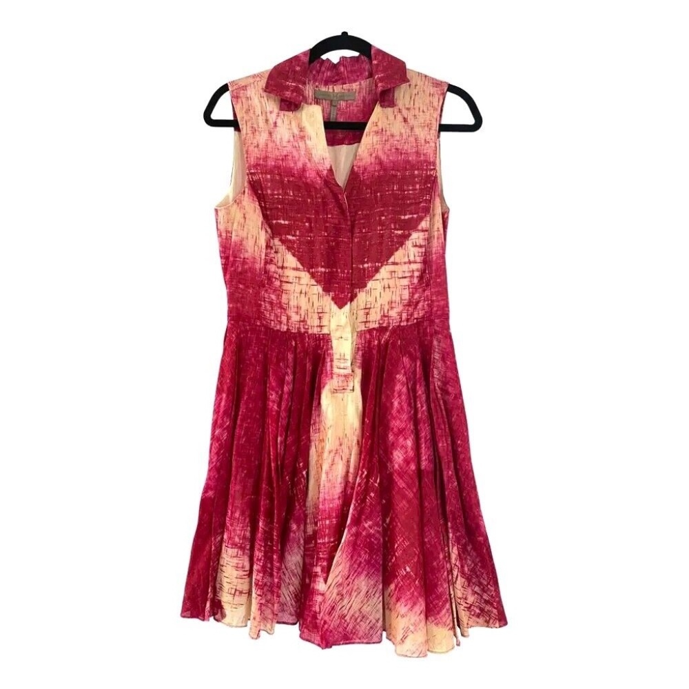 Halston Heritage print pink dress cotton size 6 90%OFF!